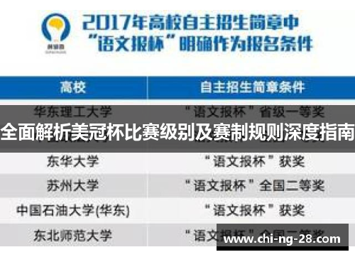 全面解析美冠杯比赛级别及赛制规则深度指南 全面解析美冠杯比赛级别及赛制规则深度指南